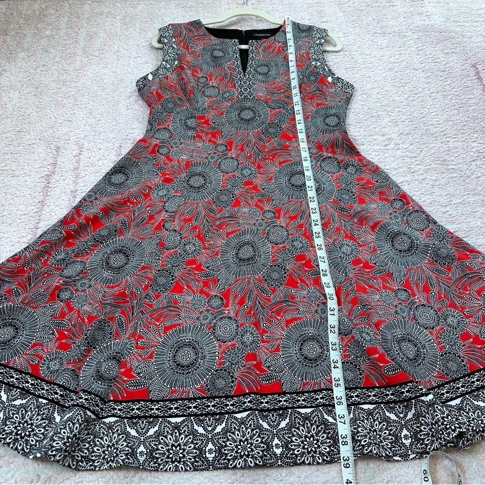 Liz Claiborne Red White Black Mosaic Floral Midi Dress Sleeveless Size 10 Spring - Picture 9 of 10